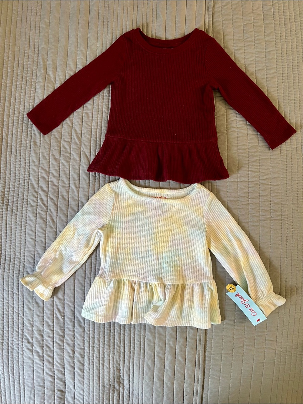 Cat and Jack Peplum Top - Red and Pastel Tie-Dye 18 Mos